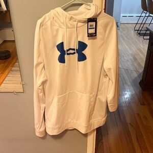 Under Armour White Hoodie with Blue Emblem